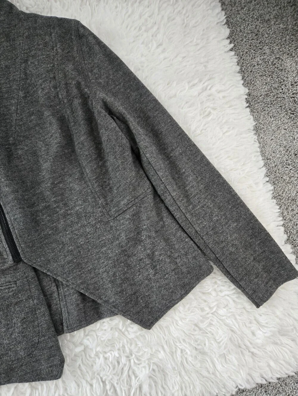 CAbi #3556 Gray Rebel Motto Asymmetrical Zip Up Ponte Knit Jacket Size small